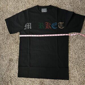 Market Brand Rainbow Rhinestone Logo Black Tee Size Small New